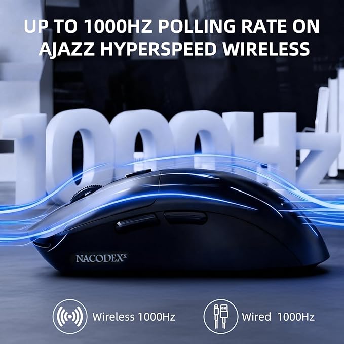 A.JAZZ NJ07 Wireless Mouse, 67g Ultra-Lightweight, 3-Mode 2.4G/Bluetooth/USB-C, 6 Adjustable DPI up to 12800, 1000Hz Optical Sensor, Ergonomic Design Long Battery Life, Compatible with PC & Mac-Black