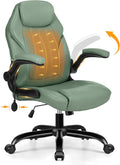Office Desk Chair, Ergonomic Computer Chair with Padded Flip-Up Arms and Adjustable Lumbar Support, PU Leather Executive Chair with Tilt Lock and 360° Swivel Rolling Wheels for Work, Study