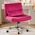 Warmiehomy Criss Cross Office Chair with Wheels, Velvet Cross Legged Desk Chairs for Home, Height Adjustable Swivel Wide Seat Computer Chair, Modern Vanity Chair for Women, Barbie Pink