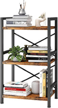 Homeiju Bookshelf, 3 Tier Industrial Bookcase, Metal Small Bookcase, Rustic Etagere Book Shelf Storage Organizer for Living Room, Bedroom, and Home Office(Rustic Brown) Patent Pending D29873033