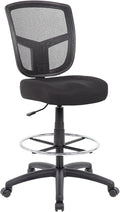 Benzara MEA Drafting Stool Chair, Adjustable Height, Black Mesh, Chrome Footring
