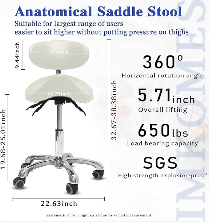 Saddle Stool with Wheels,3-Way Function Rolling Stool with Back Support,Ergonomic Stool Saddle Stool for Hair Stylist for Dentist Salon Tattoo