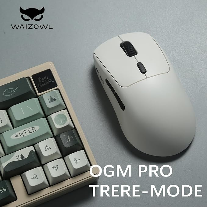 WAIZOWL OGM Pro Mouse 68g Lightweight Wireless Three-Mode Ergonomic Gaming Mice for Pc Gamer Computer PAW3395 Optical Sensor (Black Button)