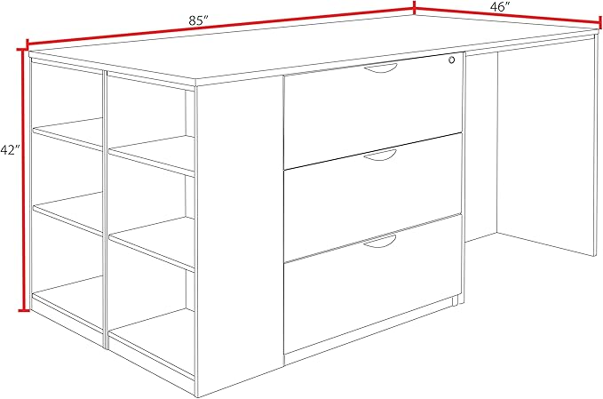 Regency Legacy Stand Up Lateral File/ 3 Desk Quad with Bookcase End- Cherry