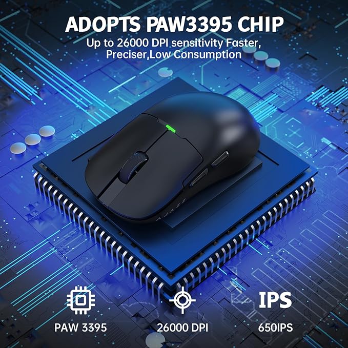 Ajazz AJ159 Dual Mode 2.4G/USB-C 56g Lightweight Gaming/Office Mouse with PAW3395 Sensor, 5 Programmable Buttons Up to 26KDPI with Magnetic Charging Dock for PC/Laptop/Win/Mac (Black)