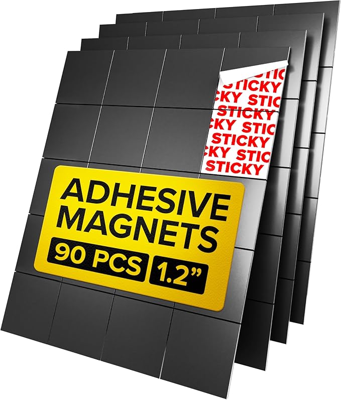 Hyper-Sticky Magnets with Adhesive Backing - 90pcs 1.2x0.08 Strong Magnetic Squares for Whiteboard Fridge - Easy-to-Cut Stickers for Planning and Organization - Teacher Must Have - Teacher Supplies