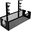 Under Desk Cable Management Tray – No Drill Metal Mesh Cord Organizer for Home Office & Standing, Adjustable Wire Organizer, Space-Saving Desk Tray (Black)