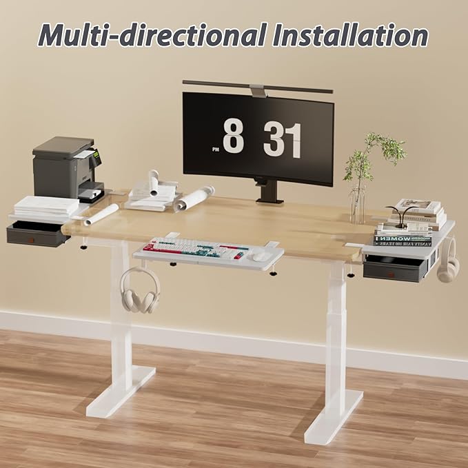 Flenpptly Desk Extender Tray, 24" x 12" Desk Extension with Storage Drawer, Clamp On Desk Dxtender, Keyboard Extender for Desk, Keyboard Tray for Office & Home Use (White)