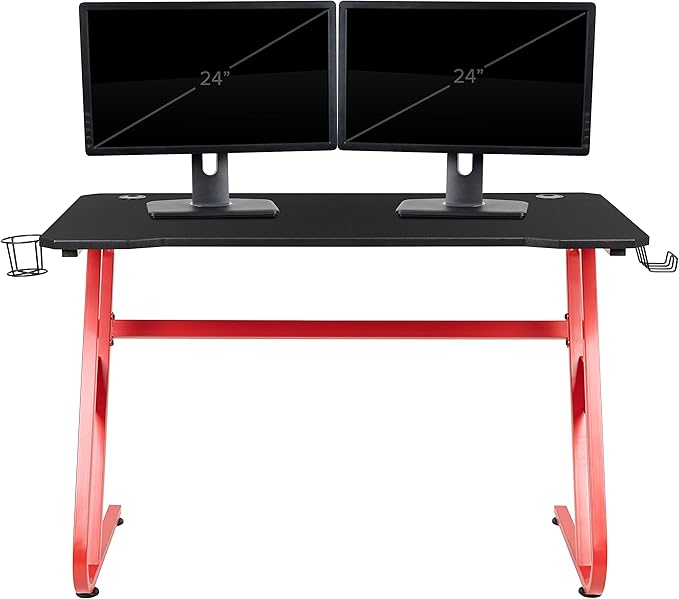 Flash Furniture Red Gaming Desk and Pink/Black Racing Chair Set with Cup Holder and Headphone Hook