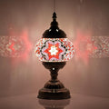 GOGERS Turkish Moroccan Table Lamp Lantern with Handmade Mosaic Glass Lampshade Tiffany Style Bohemian Stained Glass Decorative Desk Lamps Bedside Night Lights for Bedroom (Pink)