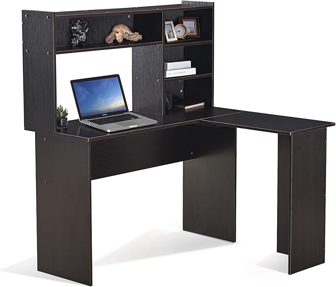ivinta L Shaped Office Desk with Storage Shelves, 47.2" Modern Corner Computer Desk with Storage hutch for Gaming Writing Study Wrok, Small Home Office Table for Bedroom Living Room, 7194 (Dark Brown)