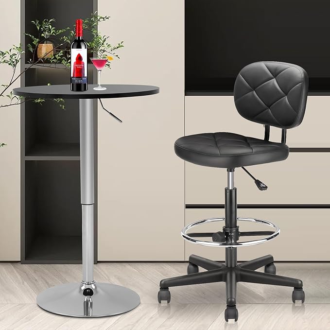 KLASIKA Tall Drafting Rolling Stool Chair with Low Back Support and Adjustable Foot Rest Ring Set of 4 PU Leather Vinly Wide Seat Swivel Standing Desk Chair for Office Home 4 Pack