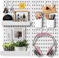 Wall Organizer Pegboard Kit, Wall Control Peg Board with 18 Pcs Accessories, 4 Pack Plastic Wall Mount Display Storage Panels for Kitchen Bathroom Craft Room Office Organization, 23.6 Inches (White)