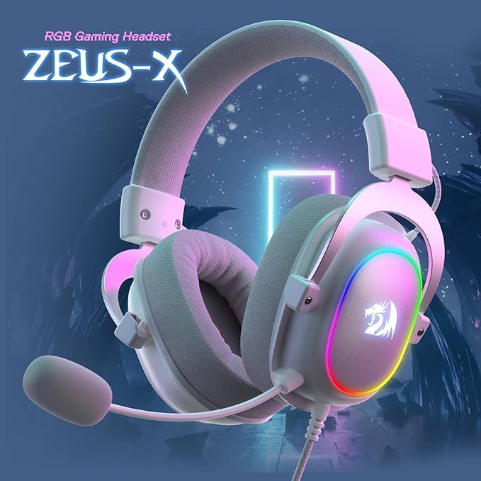 Redragon H510 Zeus-X RGB White Wired Gaming Headset - 7.1 Surround Sound - 53MM Audio Drivers in Memory Foam Ear Pads w/Reliable Fabric Cover- Multi Platforms Headphone - USB Powered for PC/PS4/NS