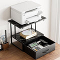 Masupu Printer Stand for Desk, Printer Table with Fabric Storage Drawer, 2 Tier Desktop Shelf, Multi-Purpose Desk Organizer for Home Office, 3D Printer, Fax Machine, Scanner, Marble Black