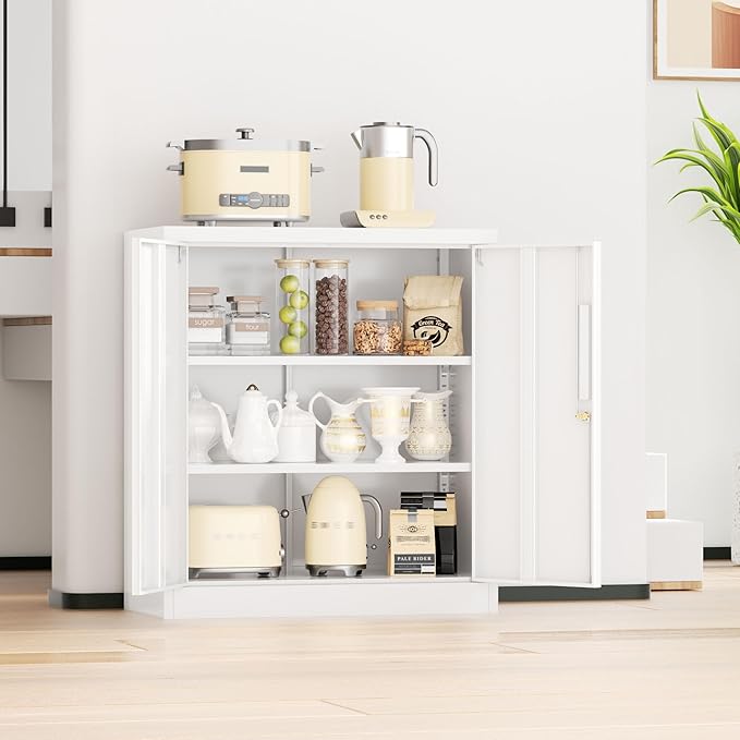 INTERGREAT Metal Storage Cabinet with Doors and Shelves,Lockable Storage Cabinet for Office,36”White Metal Utility Cabinet Garage Cabinets for Home Office, Garage, Kitchen, Shop