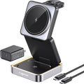 【2026 Upgraded】Wireless Charger 3 in 1, Foldable Wireless Charging Station with Night Light for Apple MagSafe Charger, Travel Magnetic Charger Stand, Nightstand Fast 15W Charging Station (20W Adapter)