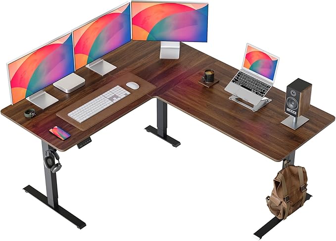 CubiCubi L Shaped Standing Desk 63 x 55 Inch Adjustable Height, Electric Corner Desk, Sit Stand Home Office Desk with Splice Board, Black Walnut