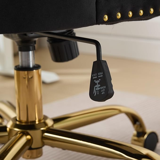Goujxcy Desk Chair, Modern Velvet Upholstered Tufted Button Home Office Chair, 360° Swivel Armless Desk Chairs, 120°Rocking Ergonomic Computer Task Vanity Chairs, Black