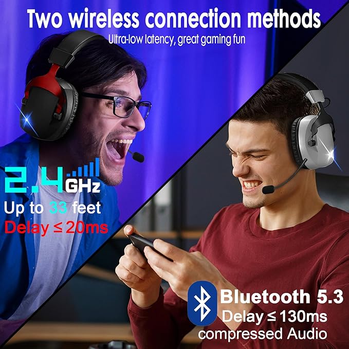 Wireless Gaming Headset for PS5, PS4, PC, Nintendo Switch, 2.4GHz USB Gaming Headphones, Bluetooth 5.3, 50H Battery, Noise Canceling Microphone, ONLY 3.5mm Wired Mode for Xbox Series-Black and Red