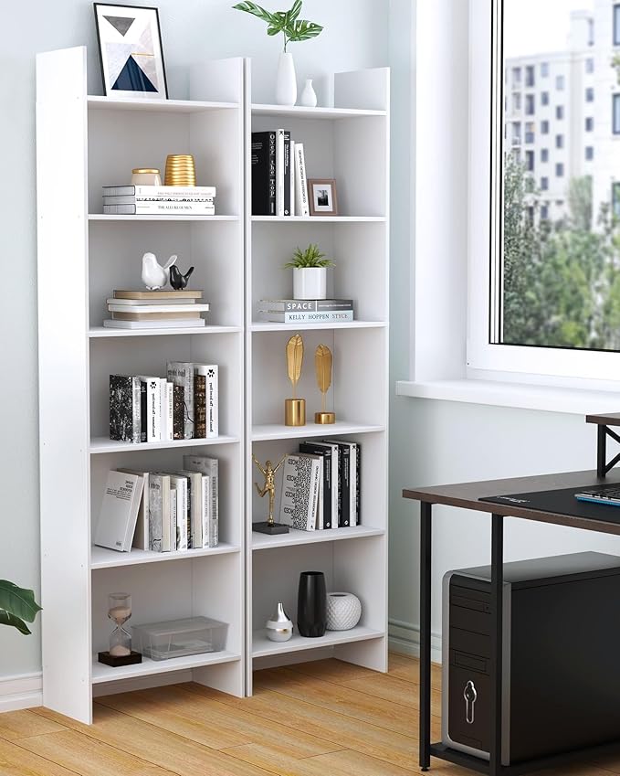 Hzuaneri 6-Tier Bookshelf, 66.9 Inches Floor Standing Bookcase, Display Storage Shelf, Corner Shelf, Home Decor Furniture for Home Office, Living Room, Bedroom, White 01103XBC