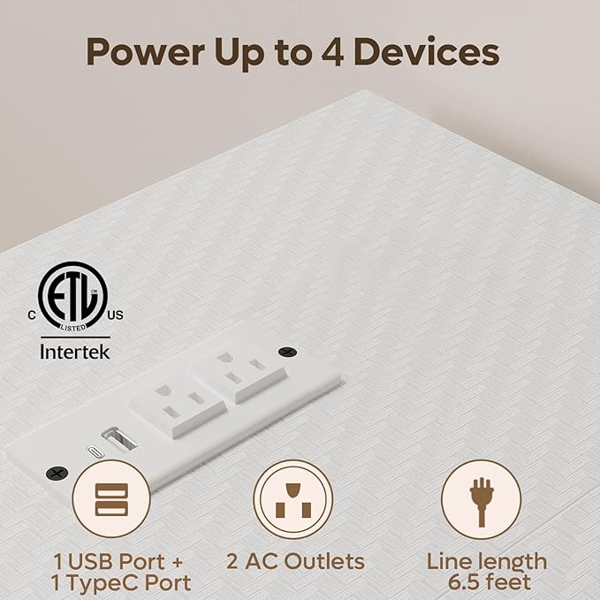 Bestier White Computer Desk with Charging Port & LED Strip,42 inch Modern Gaming Desk with Reversible Storage Shelves,Small L Shaped Desk with Hooks for Home Office