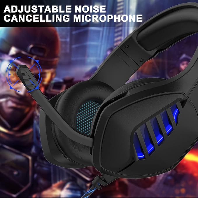 Gaming Headset with Microphone - for PC, PS4, PS5, Xbox One, Xbox Series X|S - 3.5mm Jack Gamer Headphone with Noise Canceling Mic - Black&Blue