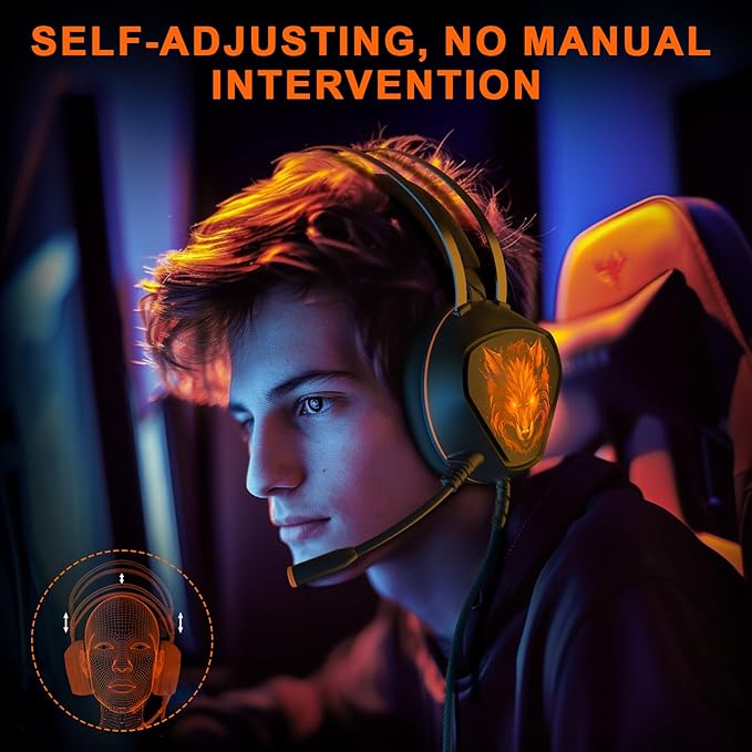 Gaming Headset for Xbox Series X/S, Xbox One, PS5, PS4, PC with 7.1 Surround Sound, Wired Gaming Headphone with Noise Cancelling Mic, Dynamic RGB Light for Xbox Controller, Switch (Black Orange)