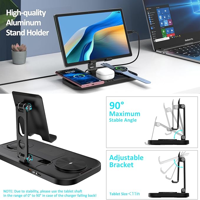 Wireless Charger for Samsung, 4 in 1 Charging Station for Samsung, Foldable Charging Stand for Galaxy S25 Ultra/S24/S23/Z Fold 7/Flip7/Note 20/Galaxy Watch 8/7/6/5 Pro/Galaxy Buds Pro3/Android/Tablet