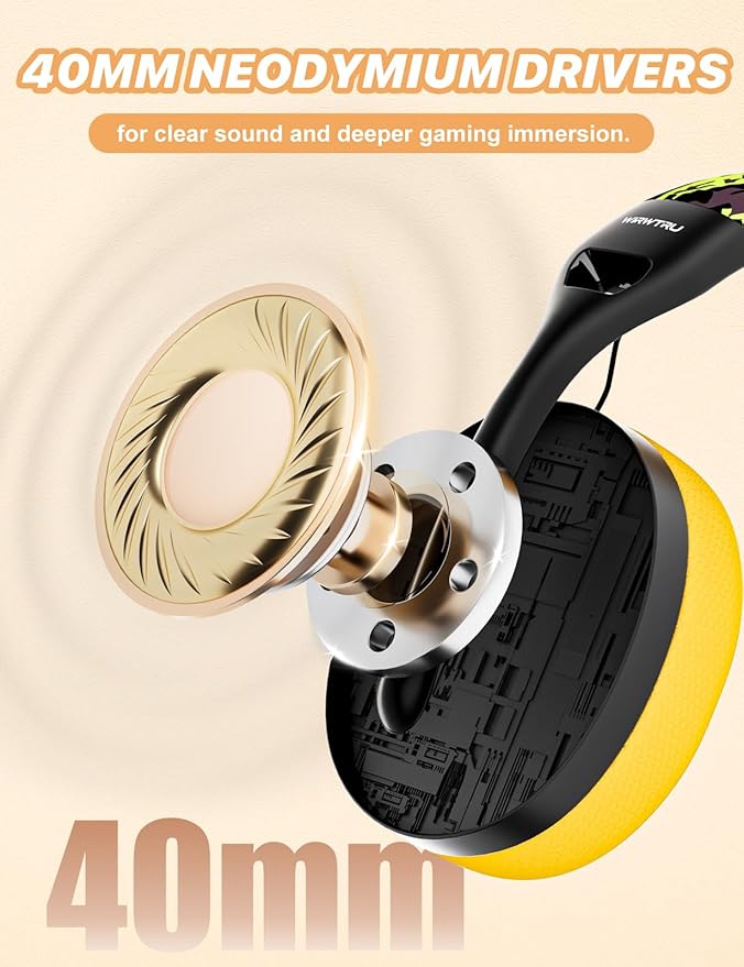 WIRWTRU S30 Gaming Headset with Microphone,198g Lightweight Design, Wired Gaming Headphones for Xbox, Xbox Series X|S, PS5, PS4, Switch, PC, Noise Cancelling Mic, Soft Earmuffs (Yellow)