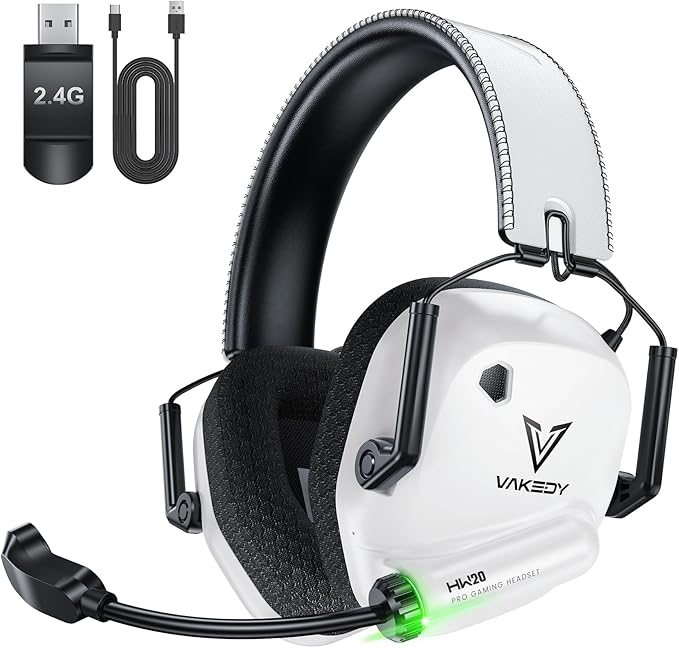Vakedy Wireless Gaming Headset for PS5, PC, PS4, Mac, Switch, 2.4GHz Low Latency USB Dongle, Bluetooth 5.4 Headset with Noise Cancelling Mic, 50mm 3D Audio Driver, RGB Lights, 50H Battery
