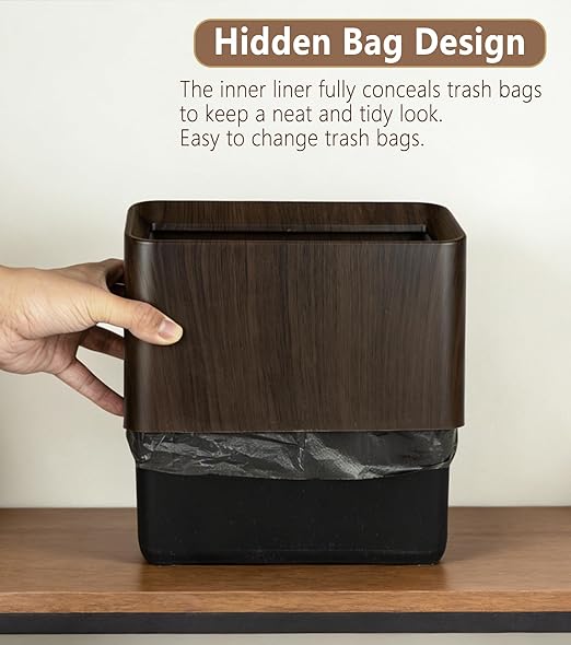 Countertop Trash Can, Mini Desktop Trash Can Open Top 0.5 Gal/2 L(with 90 Bags), Dark Wood Grain Small Plastic Tabletop Garbage Cans, Tiny Desktop Waste Basket for Office, Bedroom, Car