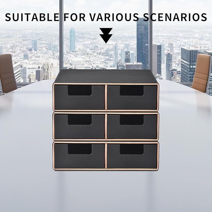 PU Leather Stackable Desk Drawer Organizer, Displayer holder with Drawers, Dressing Organizer for Jewelry/Cosmetics,Coffee Maker holder and Storage Box for Home office,Black