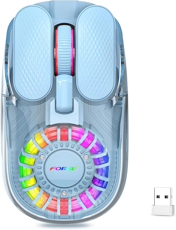 Wireless Bluetooth Mouse, Transparent BT+2.4G Dual-Mode Gaming Mouse with Magnetic Top Cover, Rechargeable RGB Backlit Computer Mouse for Laptop, PC, MacBook, iPad (Blue)