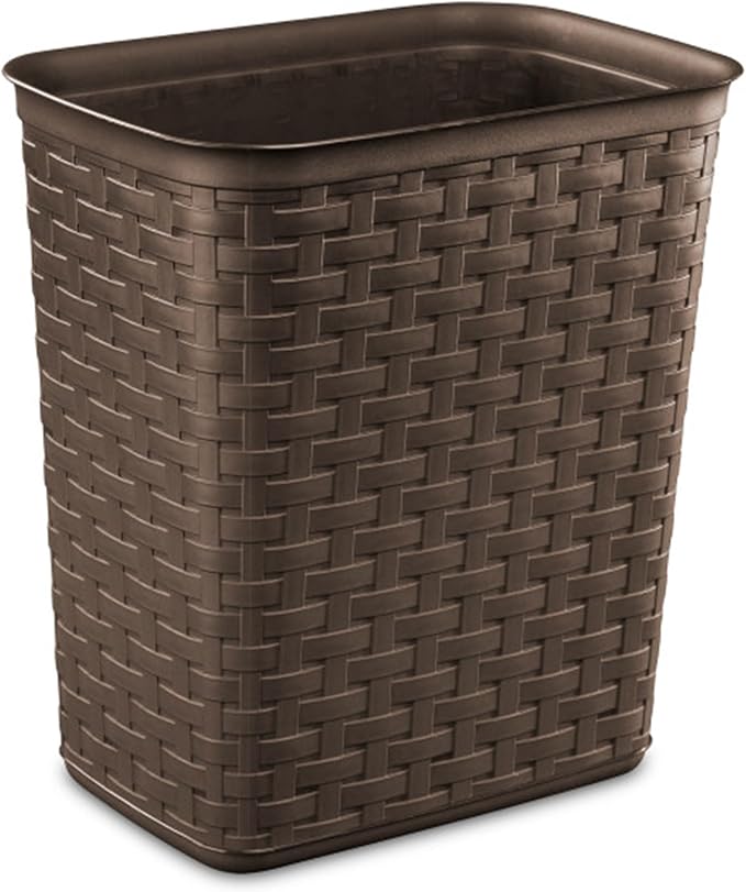 Sterilite 3.4 Gallon Weave Wastebasket, Small, Decorative Trash Can for the Bathroom, Bedroom, Dorm Room, or Office, Espresso Brown, 6-Pack