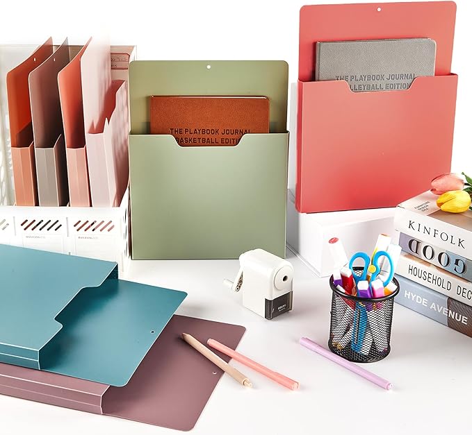 gisgfim 8 Pcs Magnetic Wall File Organizer Magnetic File Paper Holder Hanging Refrigerator Magazine Mail Holder for Planners Letters Documents Whiteboard Classroom Office Home (Retro,10 x 13 Inch)