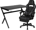 Flash Furniture Black Gaming Desk with Cup Holder/Headphone Hook/2 Wire Management Holes & Black Reclining Back/Arms Gaming Chair with Footrest