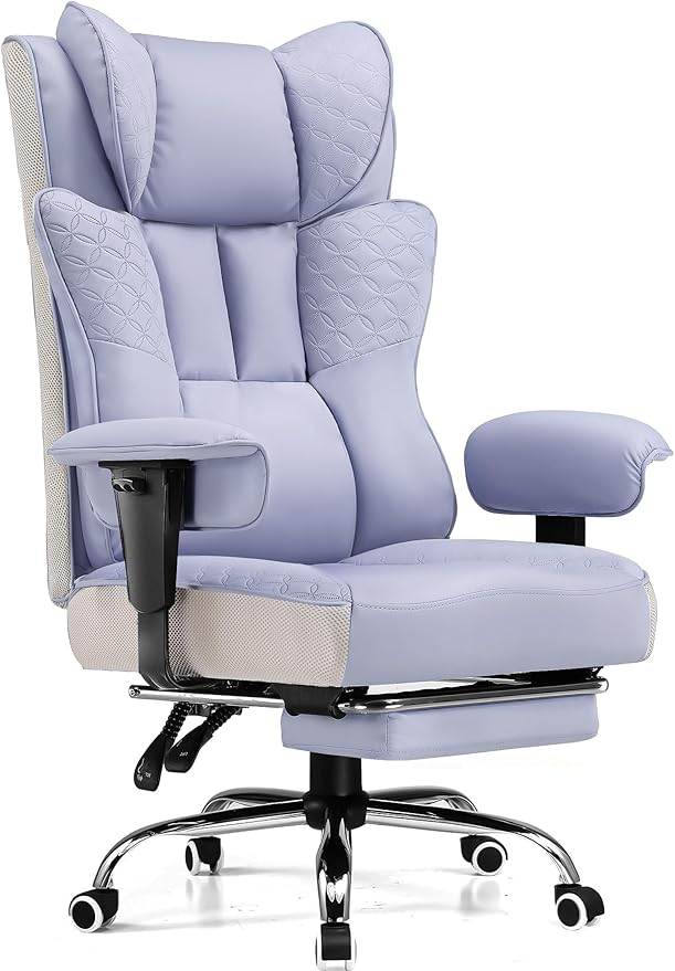 GTPLAYER Big and Tall Office Chair 400LBS Wide Ergonomic Gaming Chair with Deluxe Embossing Designed Leather with Foot Rest,150°Reclining Adjustable Soft Armrests Pocket Spring Back Support and Pillow
