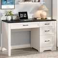 Vabches Farmhouse Executive Desk with Storage and Ample File Drawer, Rustic Large Home Writing Desk for Bedroom, Black