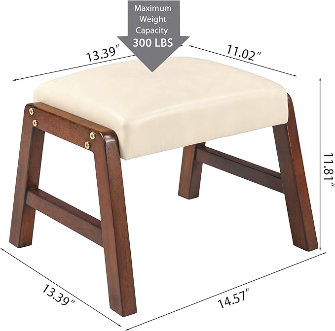 Small Foot Rest Ottoman, 11.8" H PU Leather Rectangle Foot Stool with Non-Skid Wood Legs, Small Foot Step Footstool Sofa Footrest for Couch, Desk, Office, Beige