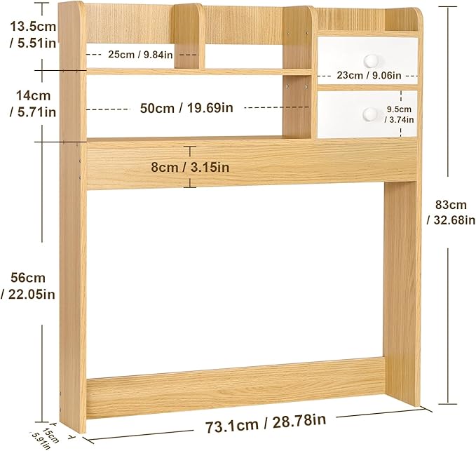YGYQZ Wood Desk Shelf Organizer, Desk Hutch Top Only, Countertop Storage Hutch with 4 Shelves for Computer Desk，2-Tier with Cabinet Door Rack for Office, Home, Dorm，Natural