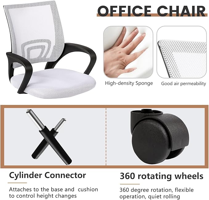 PayLessHere 32 Inch Home Office Desk and Chair Set,32 Inch Computer Desk with Ergonomic Height Adjustable Office Chair for Home Office,Pink&White