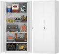 White Metal Storage Cabinet with Doors and Shelves, 71" Tall Metal Garage Cabinets with Lock, Lockable Office Storage Cabinets, Steel Tool Cabinets for Home Office,Garage,Shop