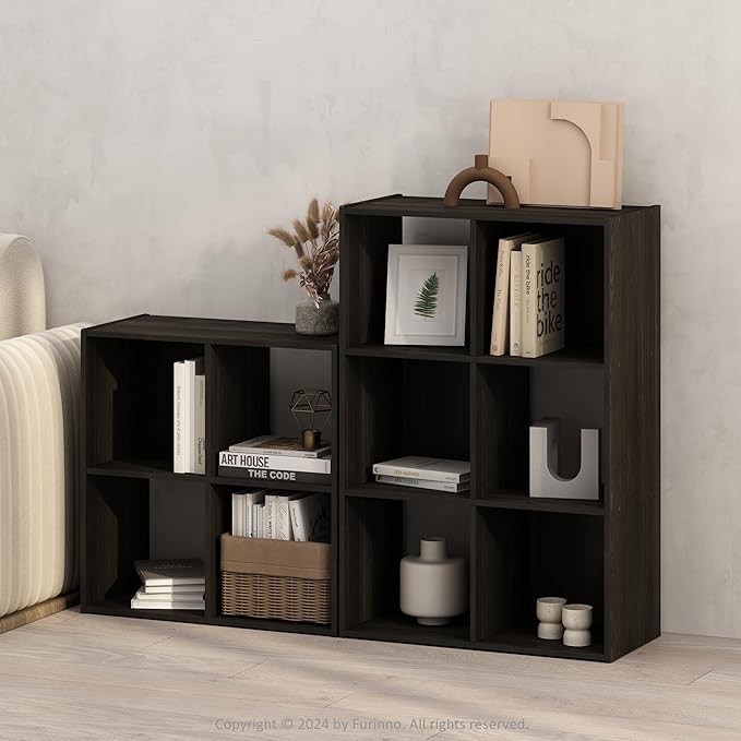 Furinno PELLI Book Shelf, 6-Cube Bookshelf, Cube Storage Organizer Bookcase, 11.7 x 23.7 x 35.4, for Living Room, Bedroom, Home Office, Espresso