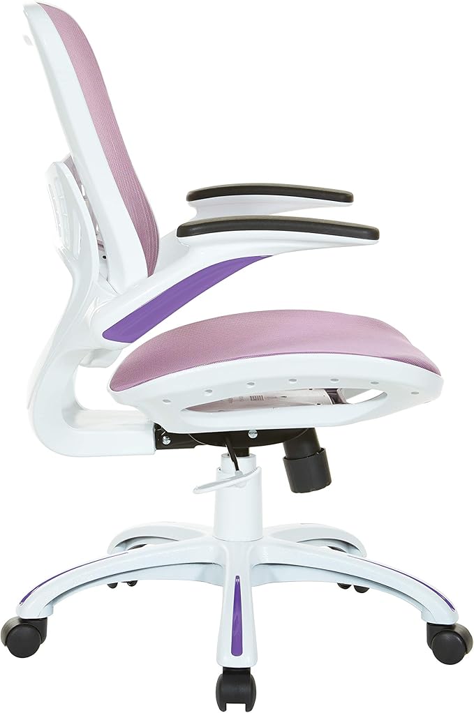 OSP Home Furnishings Riley Ventilated Manager's Office Desk Chair with Breathable Mesh Seat and Back, White Base with Purple