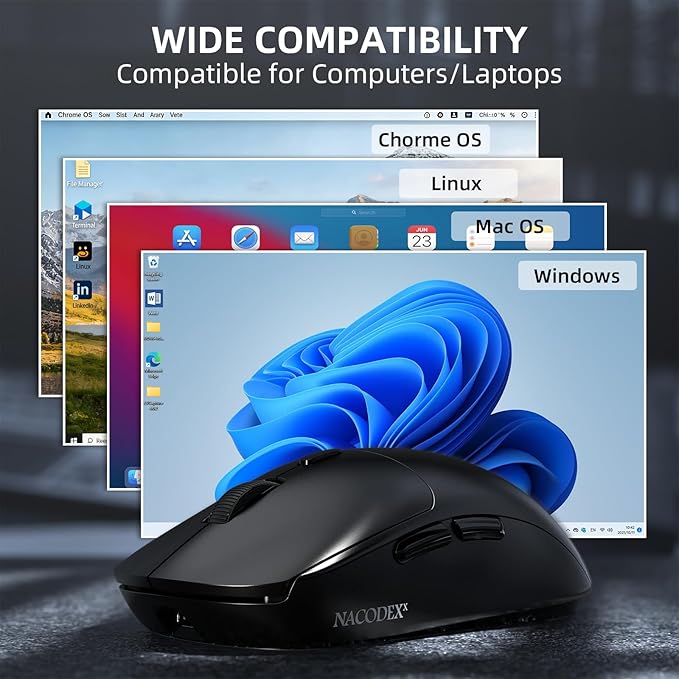 A.JAZZ NJ07 Wireless Mouse, 67g Ultra-Lightweight, 3-Mode 2.4G/Bluetooth/USB-C, 6 Adjustable DPI up to 12800, 1000Hz Optical Sensor, Ergonomic Design Long Battery Life, Compatible with PC & Mac-Black