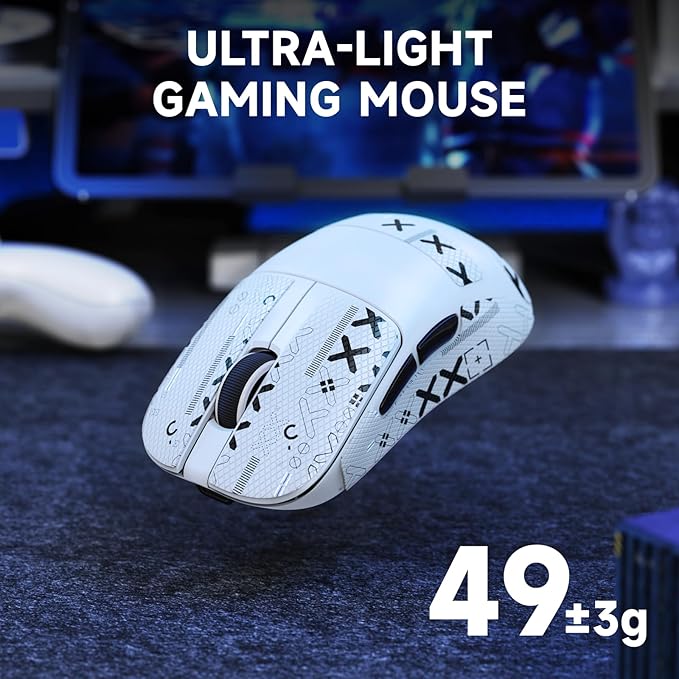 ZIYOU LANG×Magic-Refiner AJ199 Lightweight Wireless Gaming Mouse,Tri-Mode(2.4G/Wired/BT),24K DPI,PAW3311 Optical Sensor,1000Hz Polling Rate,600mAh,49g Ergonomic Mice for Mid-Large Hands-White&Sticker