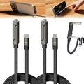 Sideways Phone Charger, Multi Charging Cable, 2-in-1 Invisible Holder Charger Cable, 240w Fast Charging Cord with Built-in Phone Stand for Smartphones Tablets (2 pcs)