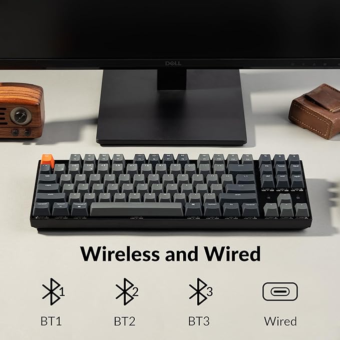 Keychron K8 Tenkeyless Wireless Mechanical Keyboard for Mac, White Backlight, Bluetooth, Multitasking, Type-C Wired Gaming Keyboard for Windows Red Switch