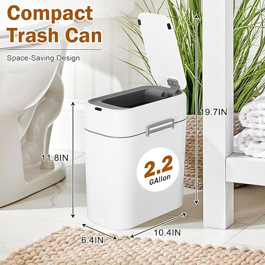 Bigacc Bathroom Trash Can with Lid, Small Touchless Garbage bin, Automatic Motion Sensor Waste bin, Waterproof 2.2 Gallon Slim Trash Can for Home
